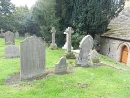 Second oblique view of group of tombs c. 3m South og Vestry of Church of St. Ebba September 2016